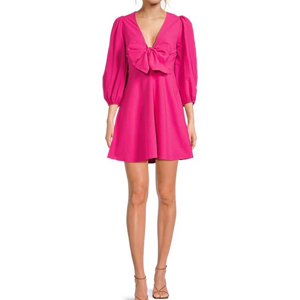 Ted Baker London
Jozelyn Woven V-Neck Balloon Sleeve Center Front Bow Mini Dress
